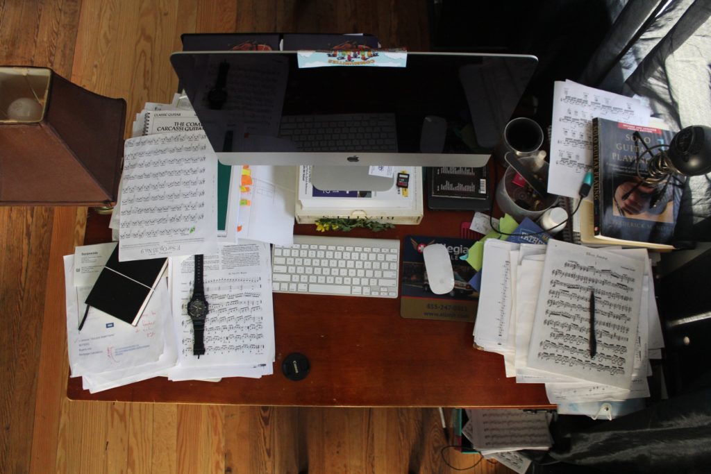 A very messy desk.