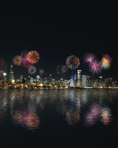 New Years Resolutions: fireworks over a city