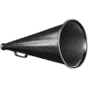 megaphone-flipped A handheld megaphone rests on a flat surface, ready to amplify sound. Its conical speaker and grip suggest it's intended for addressing groups in outdoor or large venue settings.